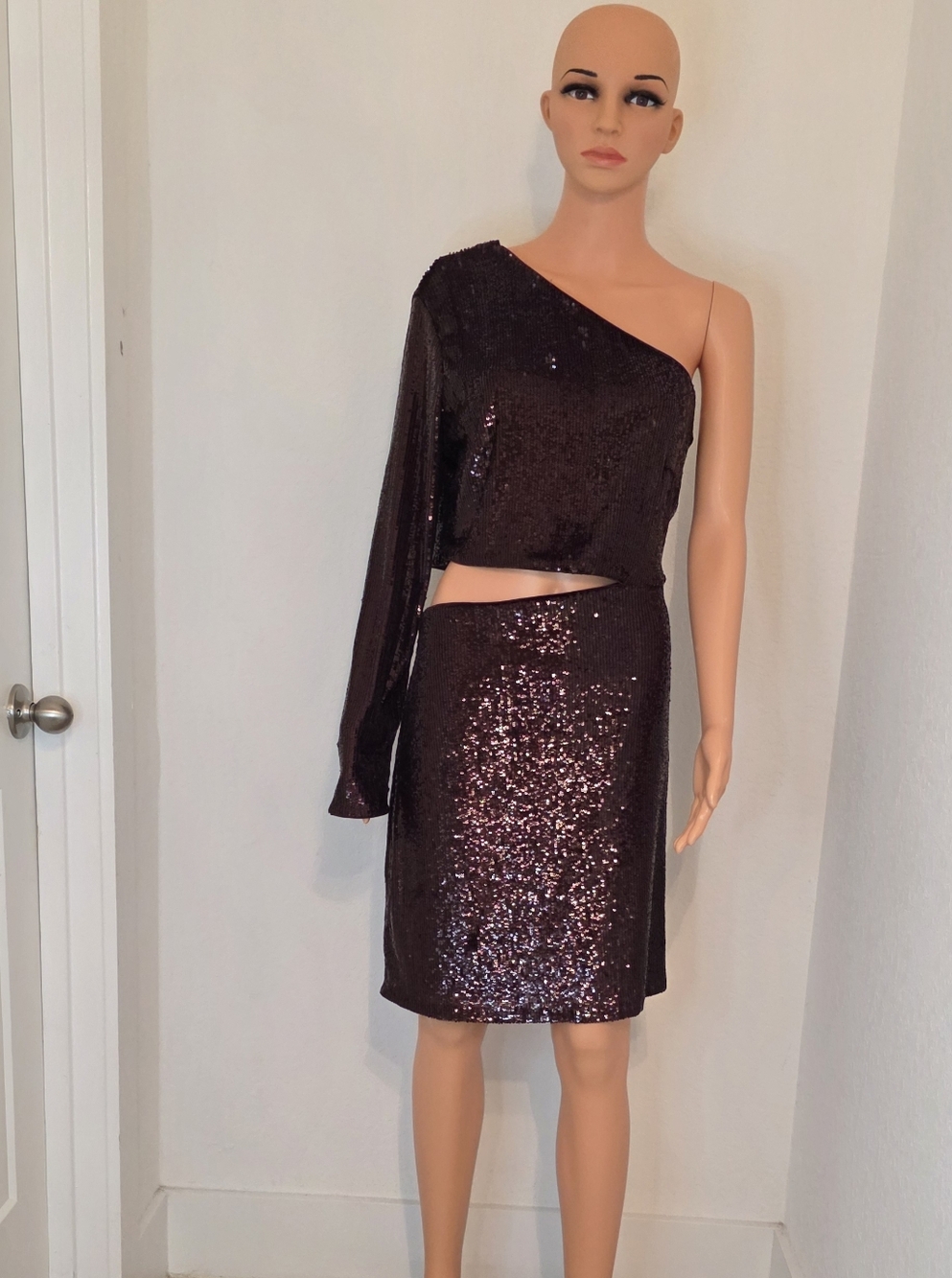 Express Sequin One Shoulder Cutout Mini Dress